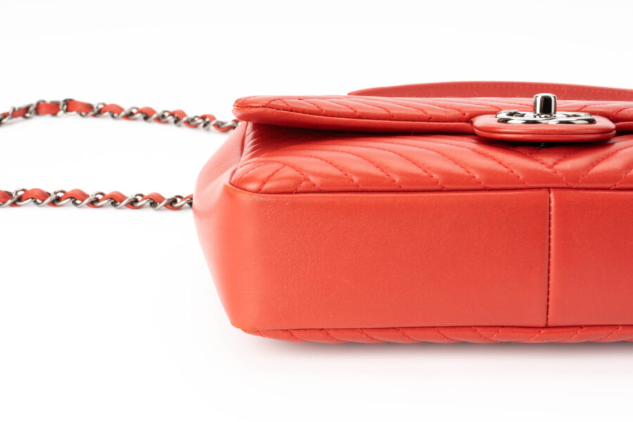 Chanel Single Flap Bag Tomato Red  Dark Silver Hardware