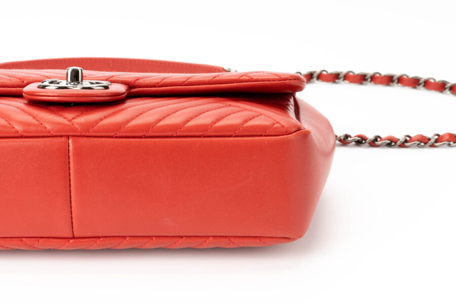 Chanel Single Flap Bag Tomato Red  Dark Silver Hardware