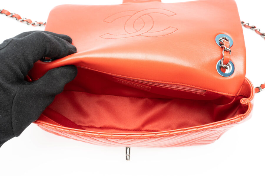 Chanel Single Flap Bag Tomato Red  Dark Silver Hardware