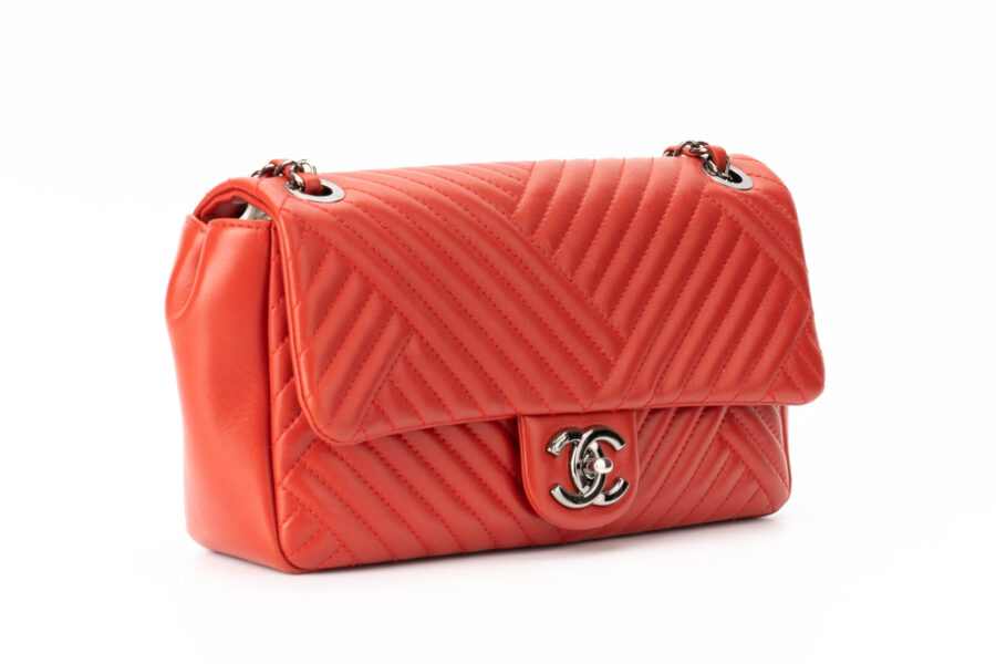 Chanel Single Flap Bag Tomato Red  Dark Silver Hardware
