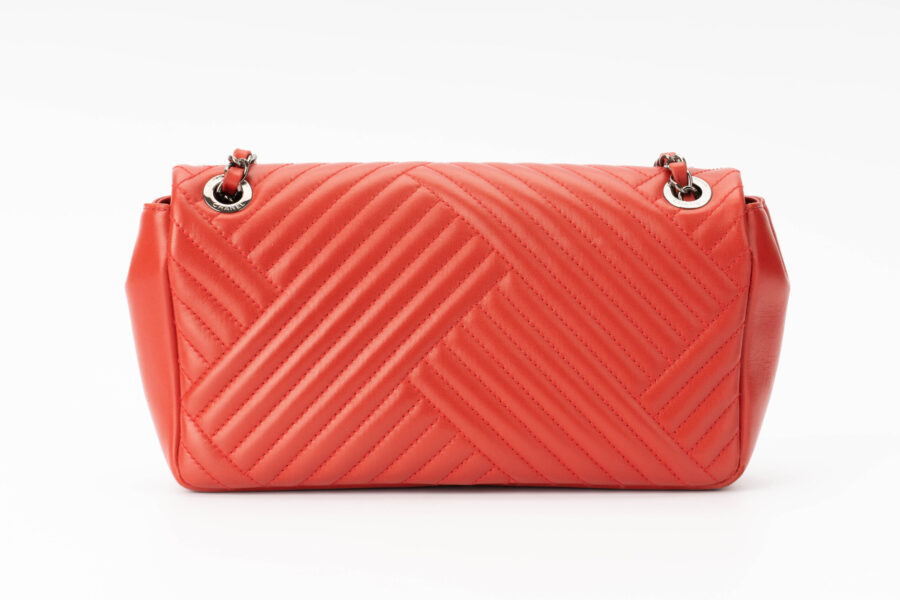 Chanel Single Flap Bag Tomato Red  Dark Silver Hardware