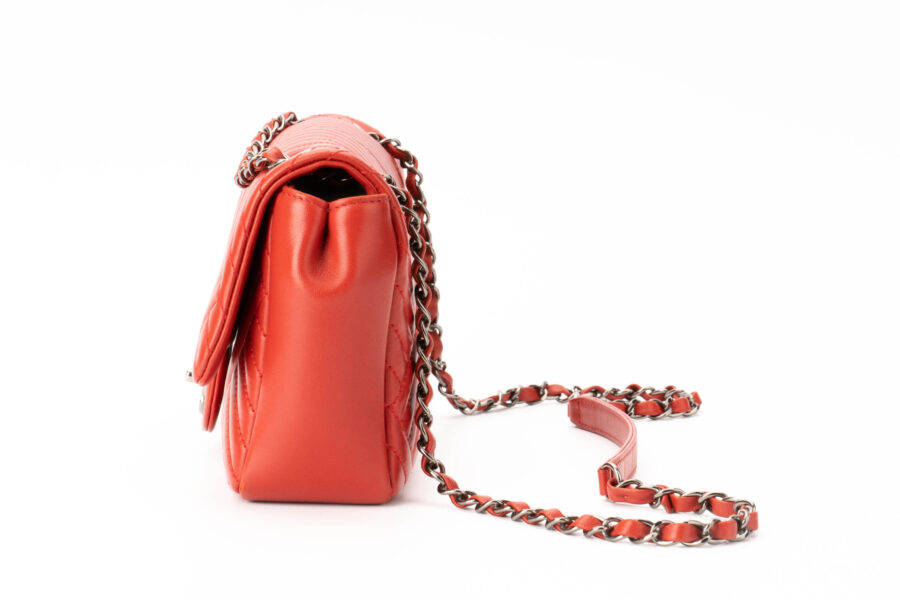 Chanel Single Flap Bag Tomato Red  Dark Silver Hardware