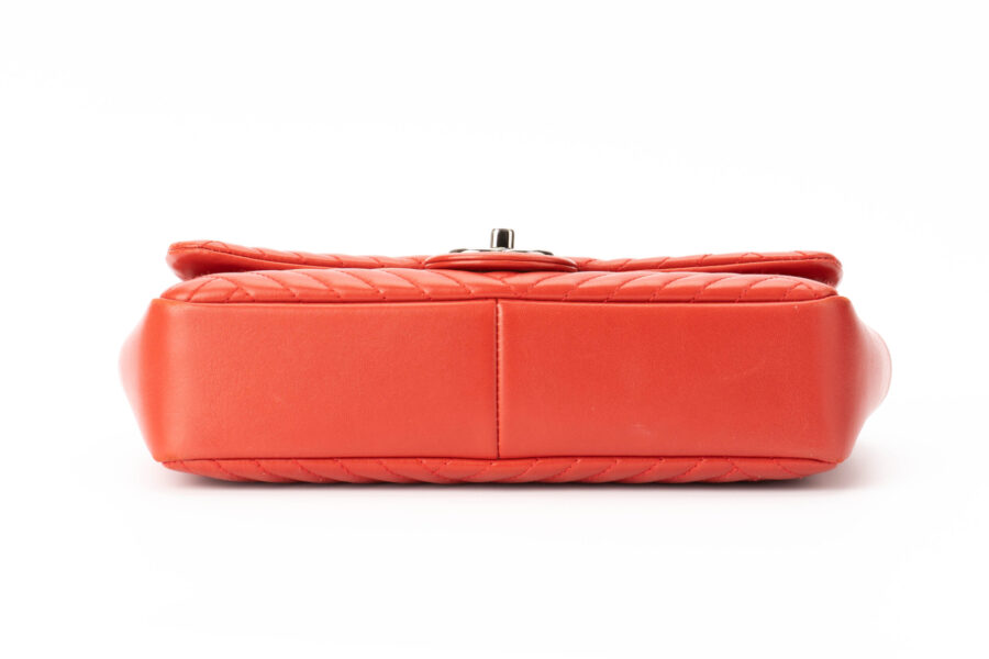 Chanel Single Flap Bag Tomato Red  Dark Silver Hardware