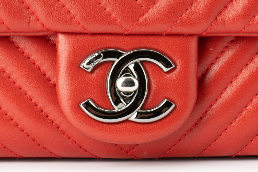 Chanel Single Flap Bag Tomato Red  Dark Silver Hardware