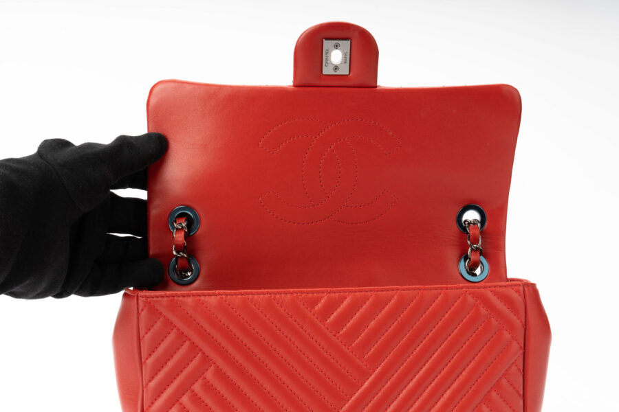 Chanel Single Flap Bag Tomato Red  Dark Silver Hardware