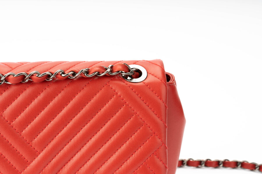 Chanel Single Flap Bag Tomato Red  Dark Silver Hardware