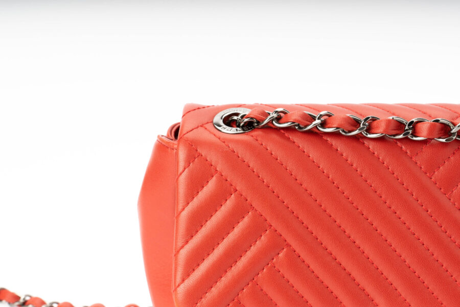 Chanel Single Flap Bag Tomato Red  Dark Silver Hardware