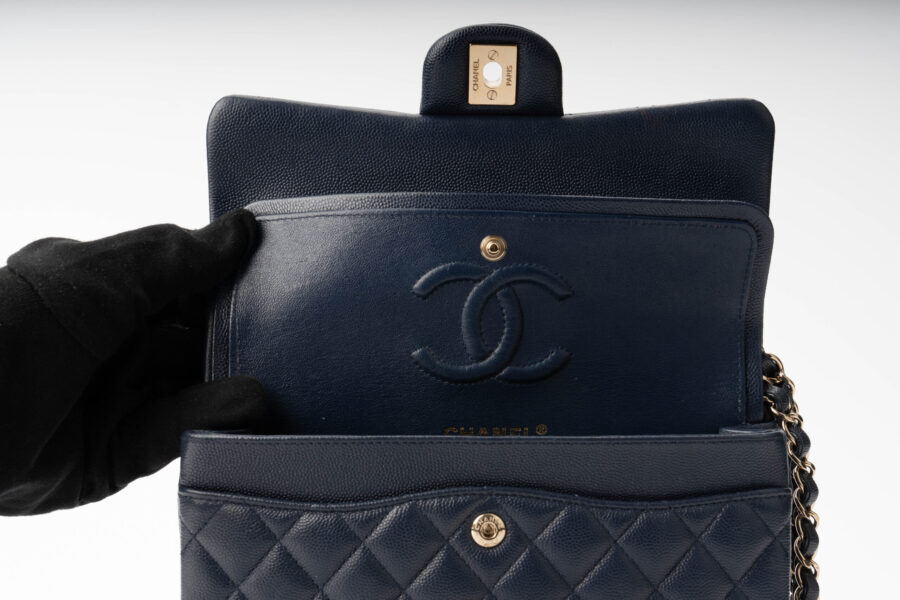 Chanel Small Classic Flap Bag Caviar Navy Blue