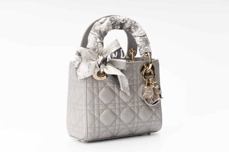 Dior Lady Dior Mini Grey with Twilly