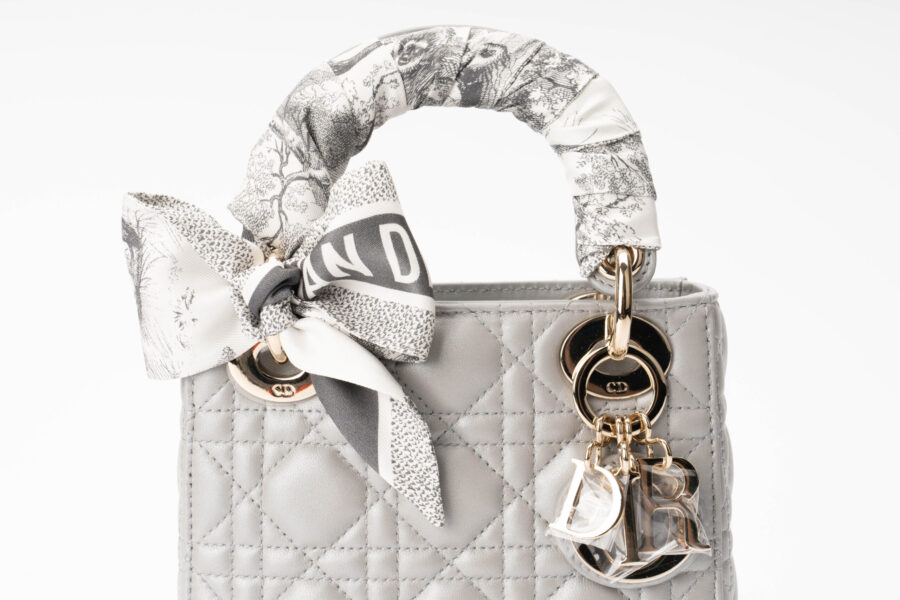 Dior Lady Dior Mini Grey with Twilly