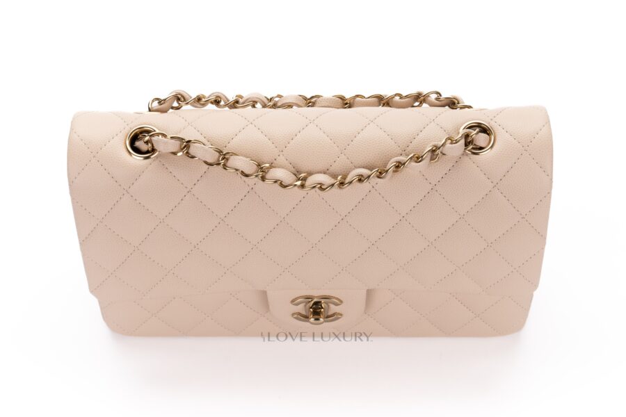Chanel-Medium-Classic-Flap-Beige-seasonal-Caviar-Gold-Hardware-7