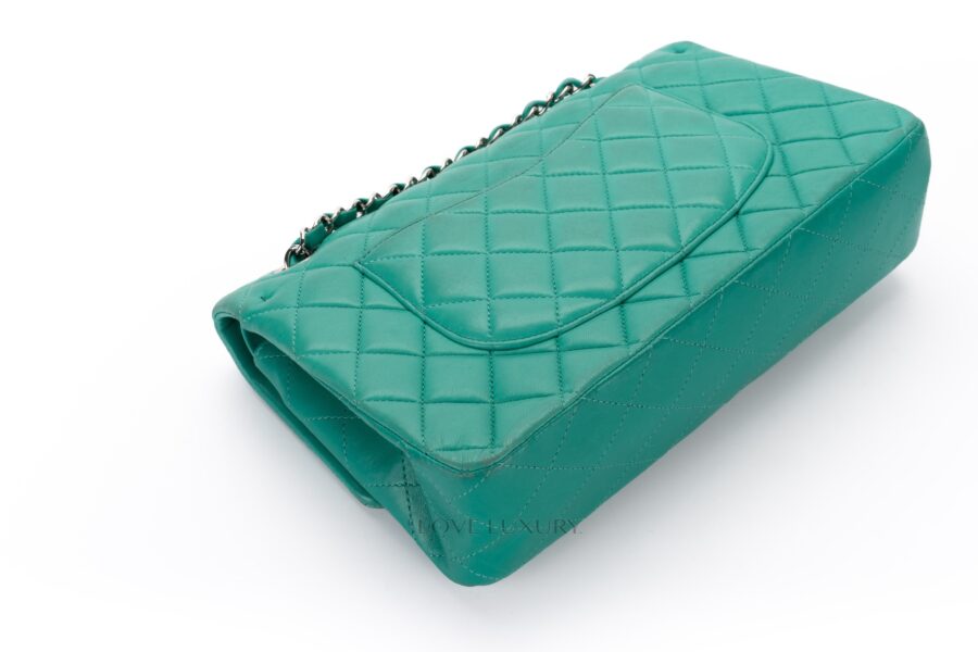 Chanel-Medium-Classic-Flap-Green-Lambskin-Silver-Hardware-17