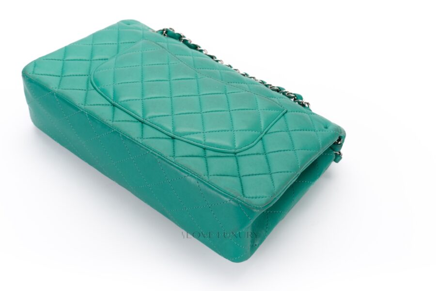 Chanel-Medium-Classic-Flap-Green-Lambskin-Silver-Hardware-18
