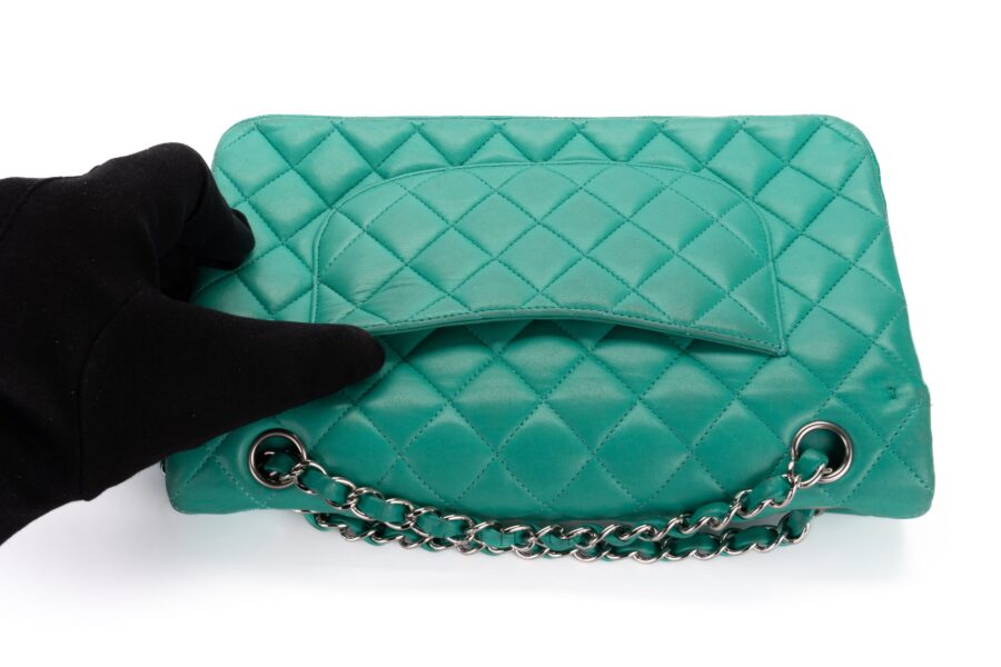 Chanel-Medium-Classic-Flap-Green-Lambskin-Silver-Hardware-19