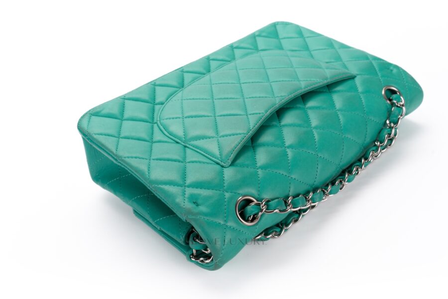 Chanel-Medium-Classic-Flap-Green-Lambskin-Silver-Hardware-20