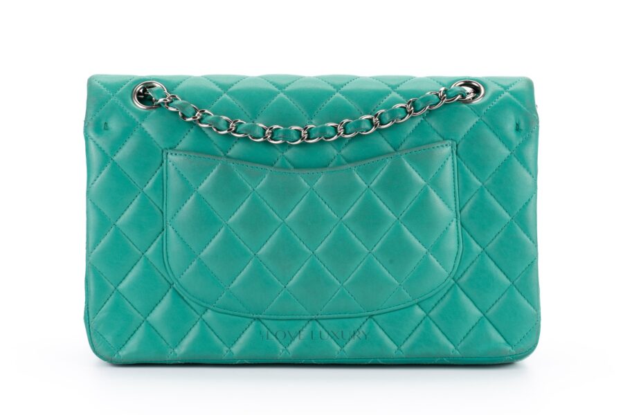 Chanel-Medium-Classic-Flap-Green-Lambskin-Silver-Hardware-3
