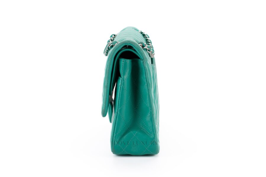 Chanel-Medium-Classic-Flap-Green-Lambskin-Silver-Hardware-4