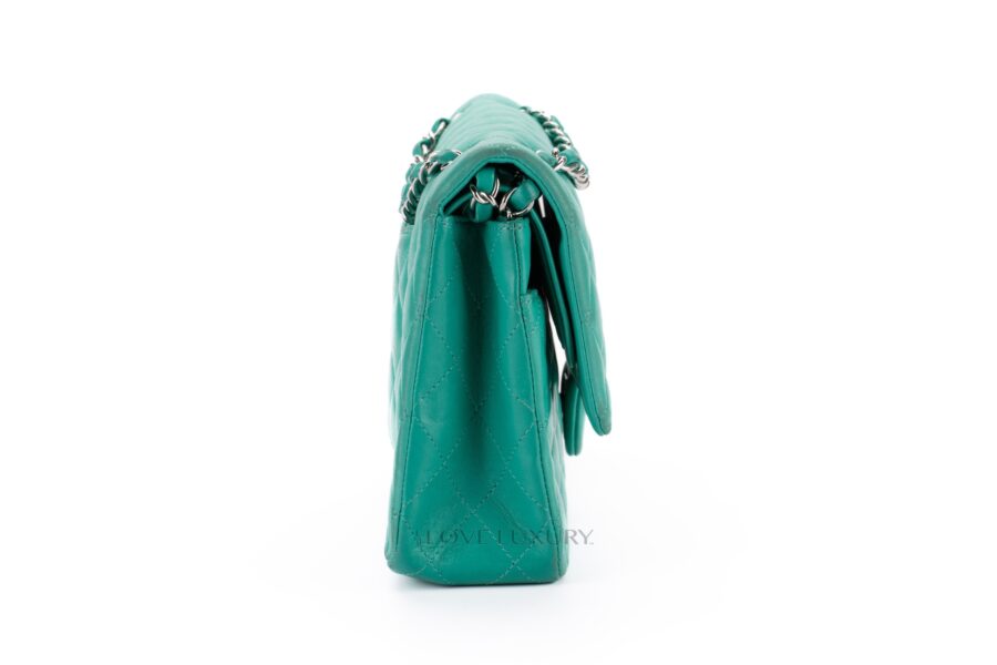 Chanel-Medium-Classic-Flap-Green-Lambskin-Silver-Hardware-5
