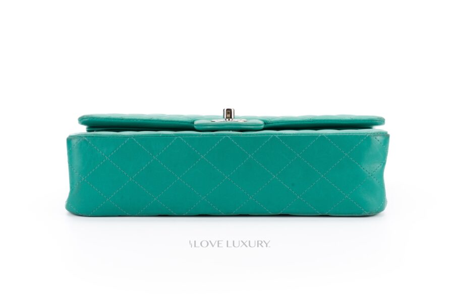 Chanel-Medium-Classic-Flap-Green-Lambskin-Silver-Hardware-6