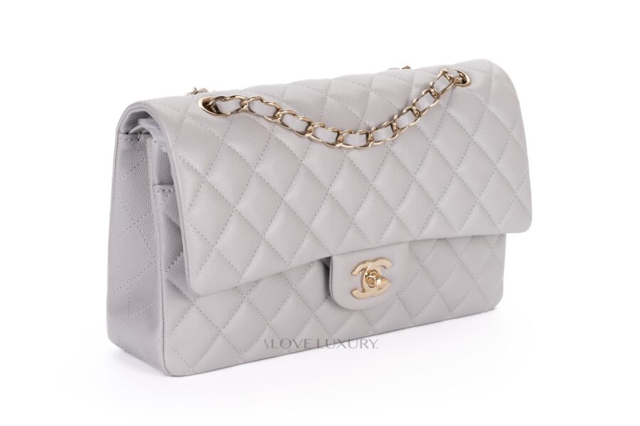 Chanel-Medium-Classic-Flap-Caviar-Pastel-Grey-Champagne-Hardware-2