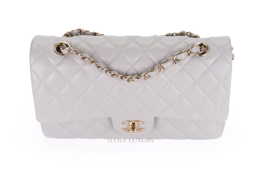 Chanel-Medium-Classic-Flap-Caviar-Pastel-Grey-Champagne-Hardware-7